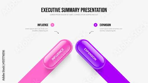 Enterprise Development 2 Element Diagram Slide Design. Product Campaign Slideshow Template Vector Illustration. Company Overview Two Step Infographic Presentation Layout.