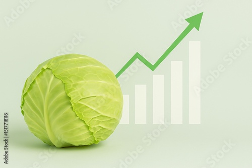 Rising Food Prices Concept with Cabbage and Growth Chart on Green Background