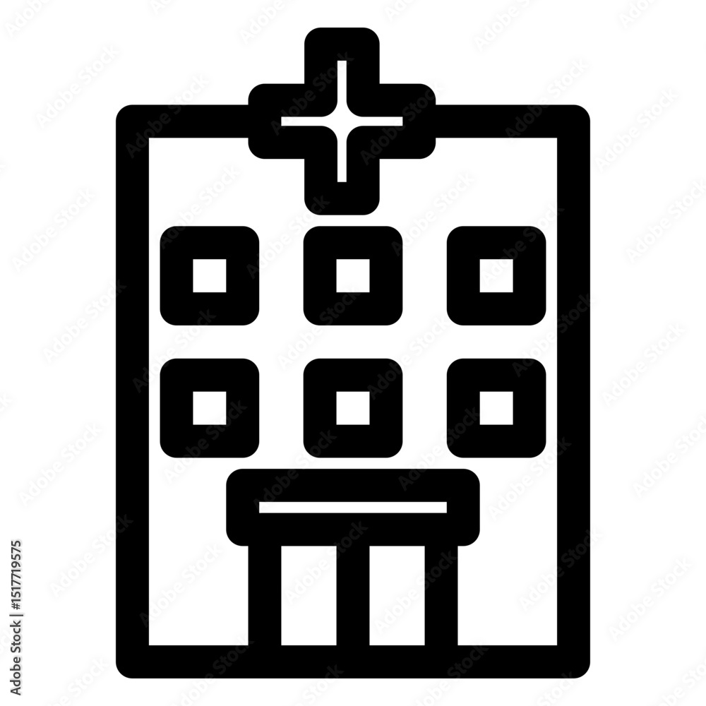 Fototapeta premium Hospital building with a cross on top. The building is black and white