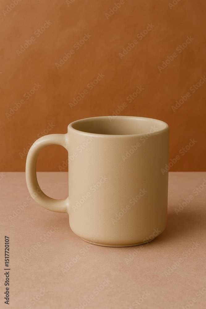 Obraz premium A beige mug on a pink surface against an amber wall, embodying simplicity and warmth