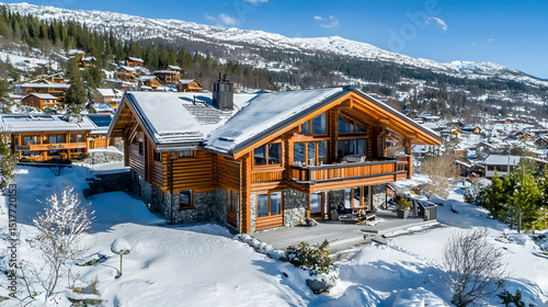 Snowy Alpine Chalet In Mountain Village