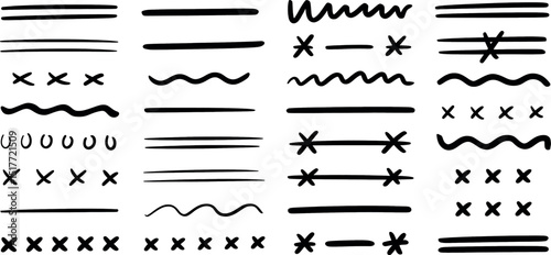 Diverse hand drawn black line art elements and decorative design set