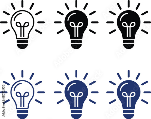 Lamp line icon set. Idea lamp icon collection. Flat style - stock vector.
