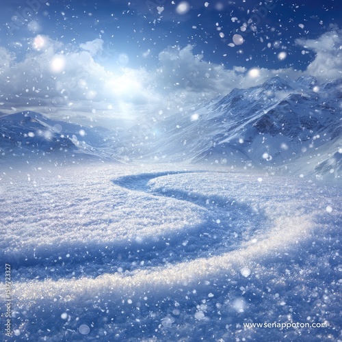 Snowy mountain path in blizzard