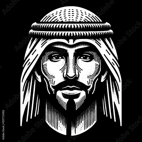 Vintage Hand-Drawn Urban Emirati Man with Modern Ghutra Style Illustration 