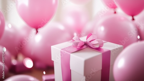 3D festive composition with gift box and floating confetti
