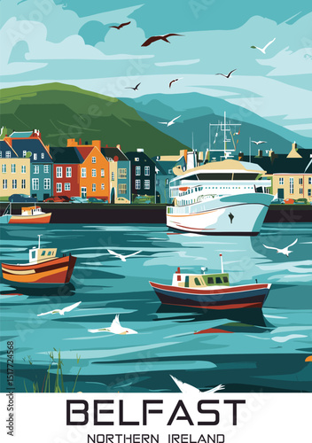 Belfast, Northern Ireland Vector Illustration.