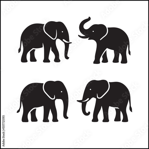 Photography Elephants Silhouettes Icon Set
