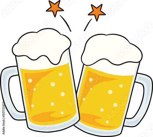 乾杯しているビールジョッキ