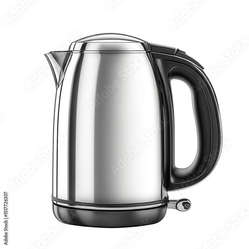 An elegant stainless steel electric kettle ready to brew a perfect cup of on transparent background
