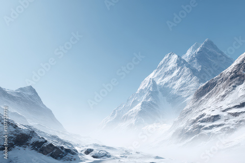 breathtaking view of majestic himalayas shrouded in light winter mist serene beauty of snowcapped peaks