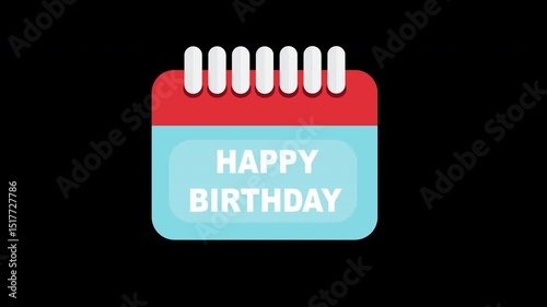 Animated birthday calendar icon with playful visuals, conveying festive celebration on a Transparent Background