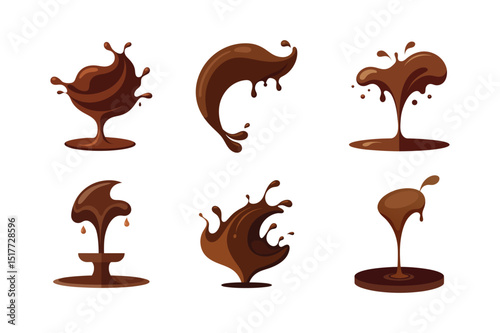 A set of dark chocolate splash vector art illustration