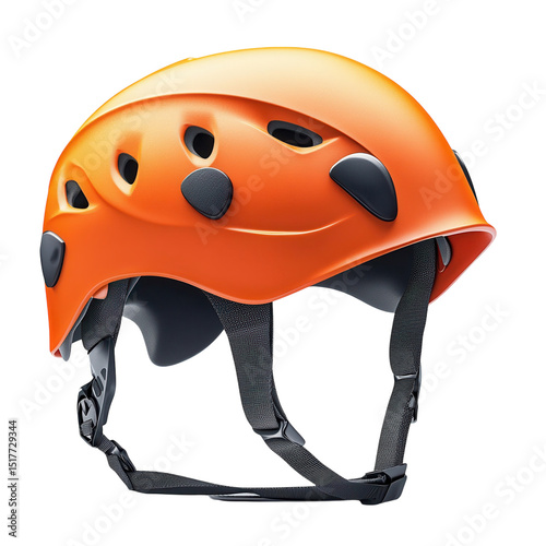Vivid orange climbing helmet symbolizing adventure safety for outdoor on transparent background