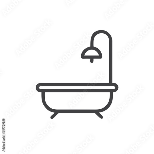 Bathtub with shower icon for bathroom renovation websites, plumbing service blogs, home improvement guides, real estate listings and interior design presentations
