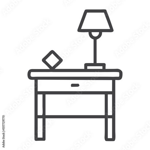 Table with lamp icon for interior design websites, home decoration blogs, reading nook planning, furniture arrangement guides and bedroom accessory presentations