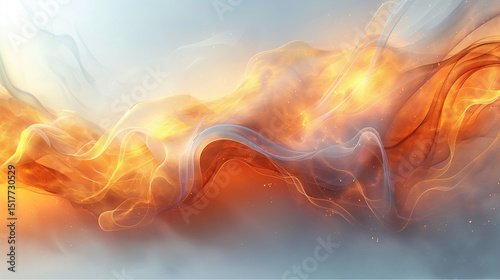 Soft orange light swirl in airy mist. Elegant fluid motion blending with cool background. Ideal for abstract design, tech backdrops, or creative visuals.