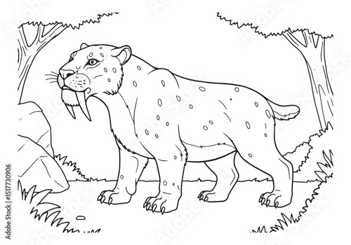 Detailed Smilodon Coloring Page for Creative Fun and Educational