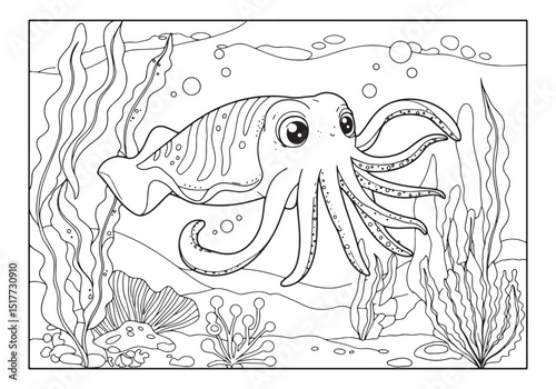 Charming Cuttlefish Coloring Page, A Delightful Underwater Adven
