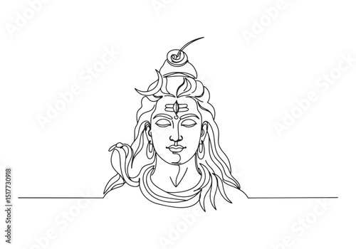 Elegant Shiva Portrait in Continuous Line Art Minimalist Design