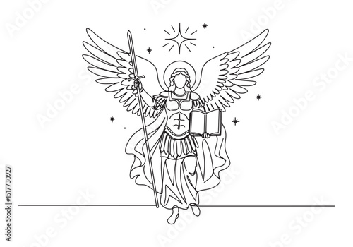 Elegant single line drawing of Saint Michael celebrating Michael