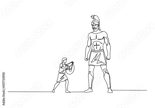 Continuous Line Drawing Depicting David and Goliath Confrontatio
