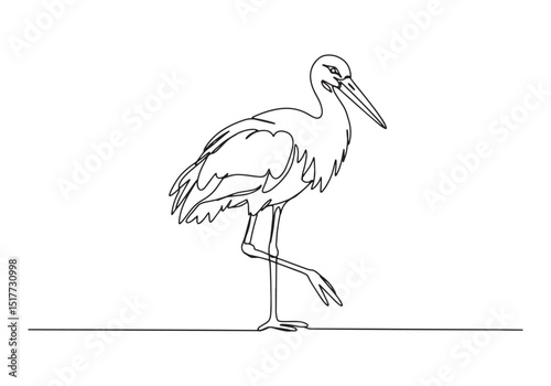 Elegant stork in continuous line art illustration for nature the