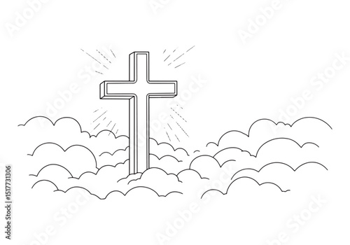 Transcendence Symbol, The Cross in Clouds - A Minimalist Black a