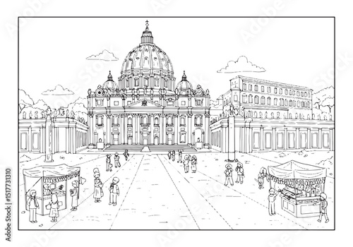 Delightful coloring page of St Peter's Basilica in Vatican City