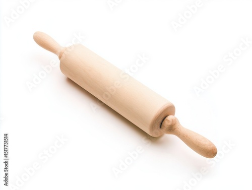 Wooden rolling pin for baking isolated on white background
