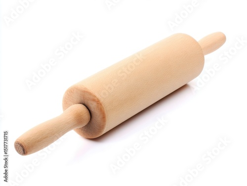 Wooden rolling pin for baking isolated on white background
