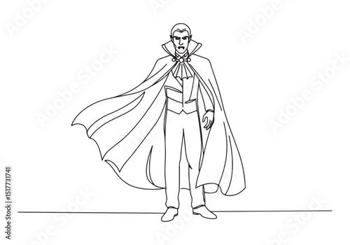 Elegant male vampire illustration in continuous line drawing sty