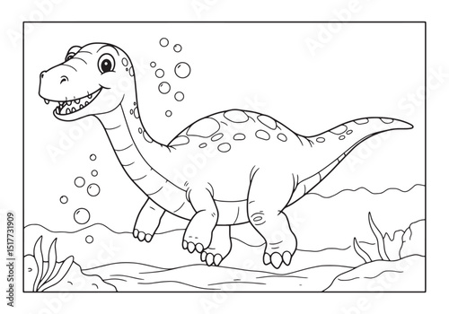 Kronosaurus illustration for coloring book, underwater world the