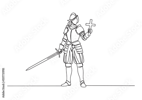 Female conquistador illustrated in a minimalist single line draw