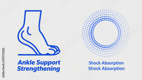 Ankle support and shock absorption icon, representing enhanced ankle support and shock absorption function, suitable for sports protective equipment and footwear product scenarios.