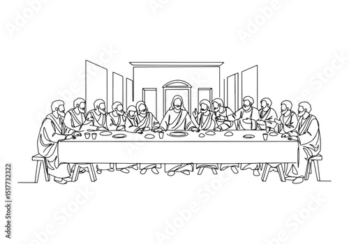 The Last Supper continuous line drawing, depicting the iconic bi