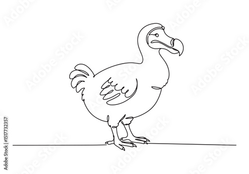 Endangered species dodo bird drawn with continuous line style ar