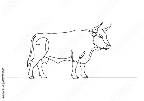 Elegant single line drawing of an ox, symbolizing power and stre