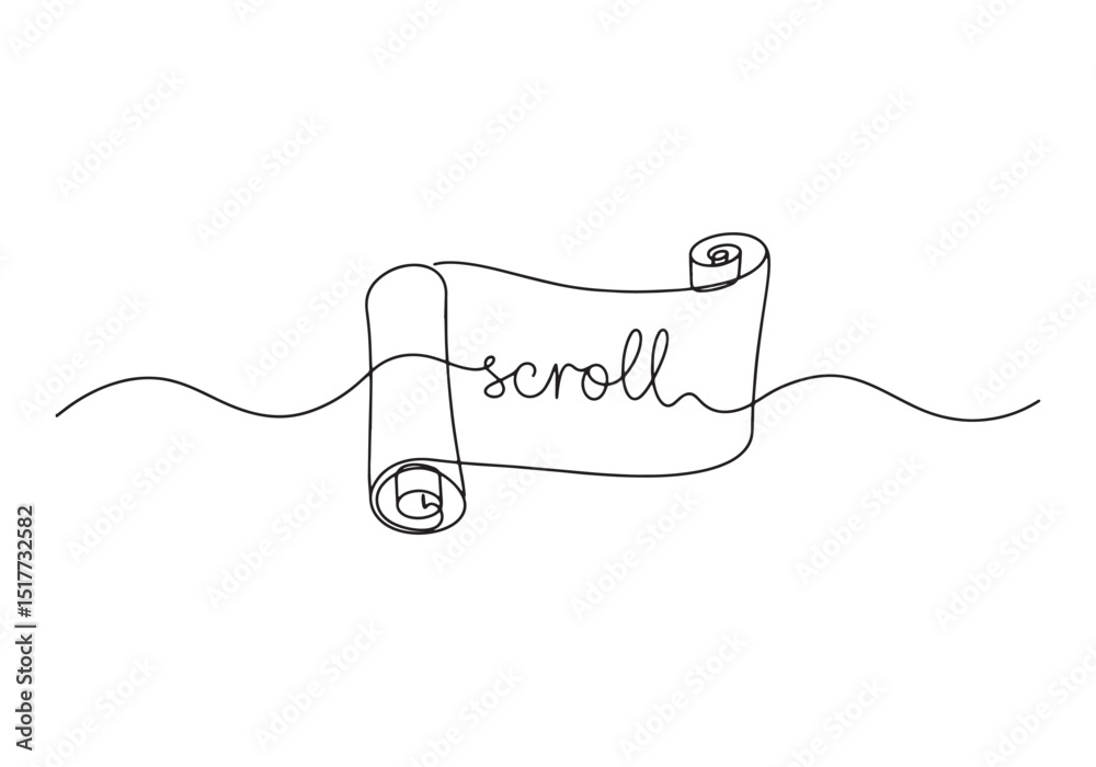 Obraz premium Elegant single line drawing of an antique scroll on a white back
