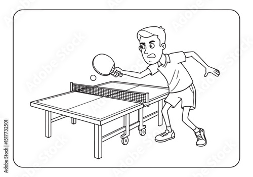 Vintage Black and White Illustration of Male Table Tennis Player