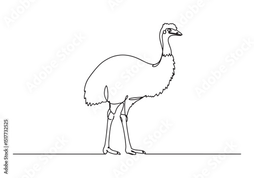 Elegant Emu Illustration, A Continuous Line Drawing in Black and