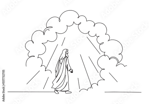 Biblical Figure Walking in Light Continuous Line Drawing Black a