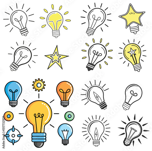 Electrical light bulb icon set design 