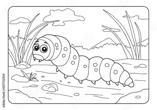 Adorable velvet worm illustration for kids coloring and educatio