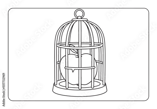 Captive temptation an apple inside a birdcage coloring book illu