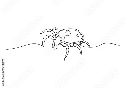 Minimalist one line drawing of a mite in black and white style