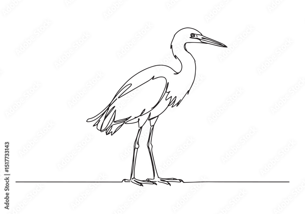 Obraz premium Elegant Egret, A Minimalist Continuous Line Drawing in Black and