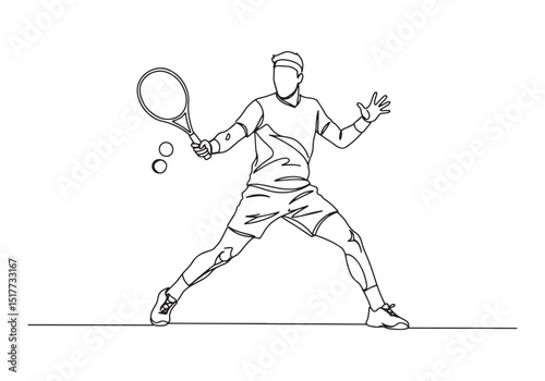 Dynamic Tennis Player in Continuous Line Art Illustration 1000px