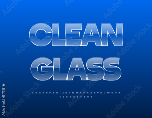 Vector Clean Glass Font. Glossy Transparent Alphabet Letters and Numbers set.