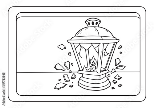 Detailed Coloring Page of a Broken Lantern with a Flickering Can